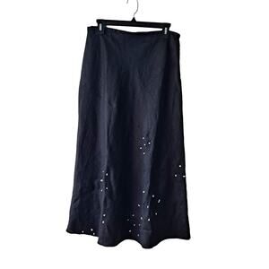 Oviesse OVS Skirt Floral Embroidered Shell Embellished Maxi A-Line Navy Size M